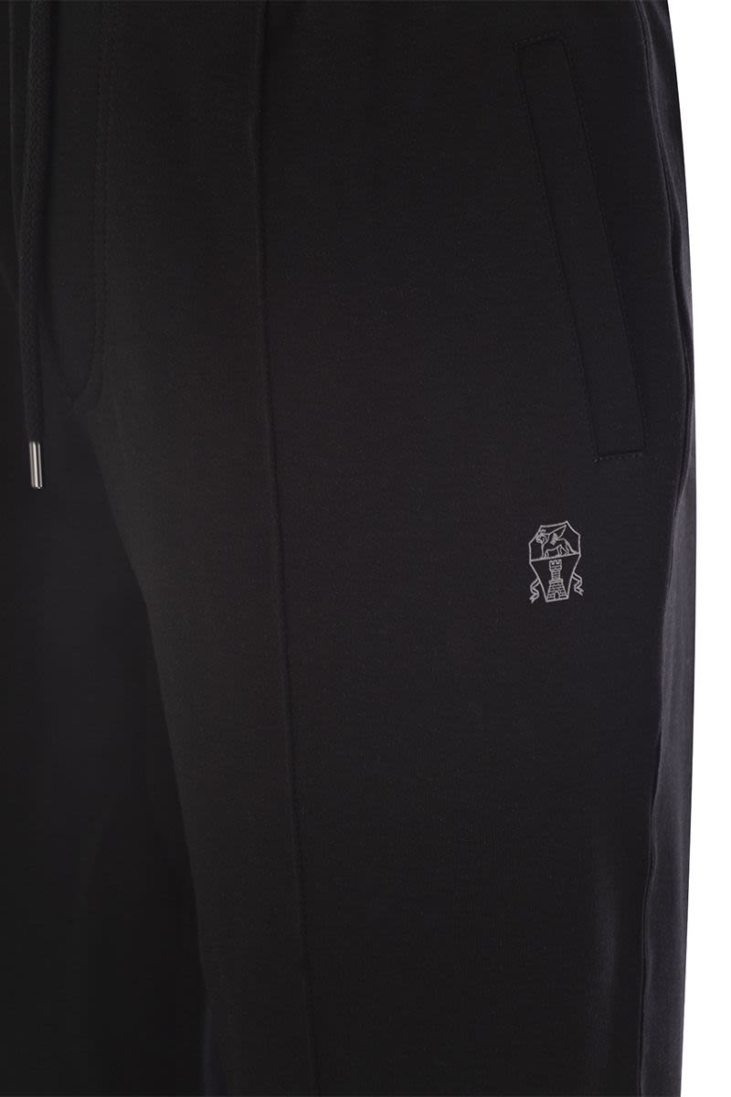 Double fleece trousers in cotton, cashmere and silk with crête and elasticated hem