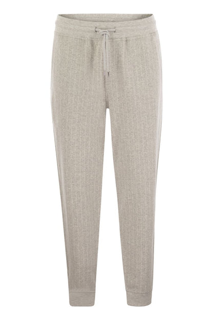 Double pinstripe plush trousers in cotton, cashmere and silk