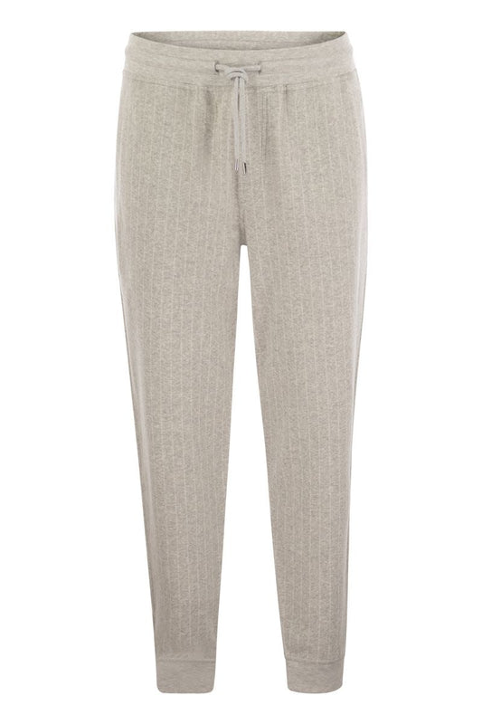 Double pinstripe plush trousers in cotton, cashmere and silk