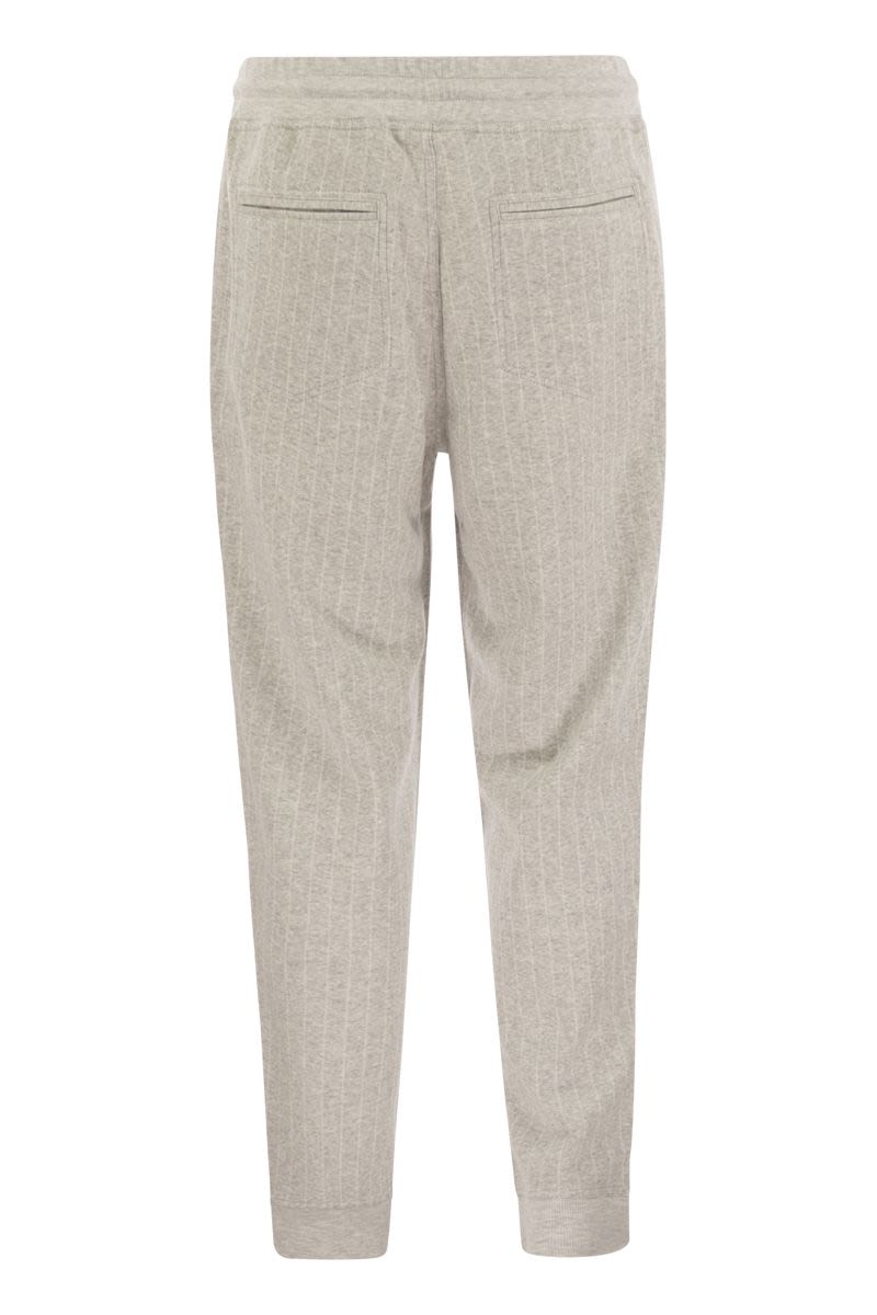 Double pinstripe plush trousers in cotton, cashmere and silk