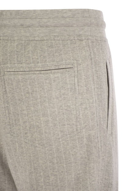 Double pinstripe plush trousers in cotton, cashmere and silk