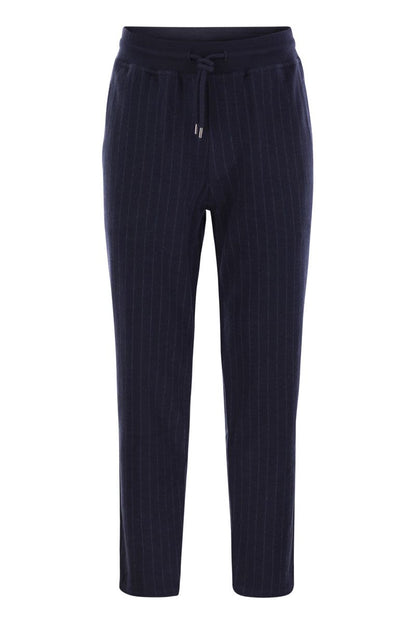 Double pinstripe fleece trousers in cotton, cashmere and silk