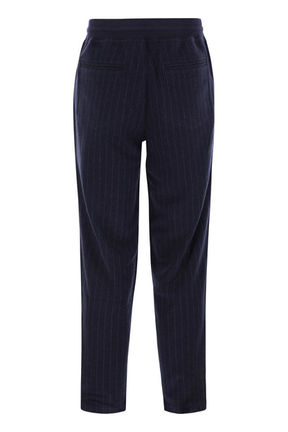 Double pinstripe fleece trousers in cotton, cashmere and silk