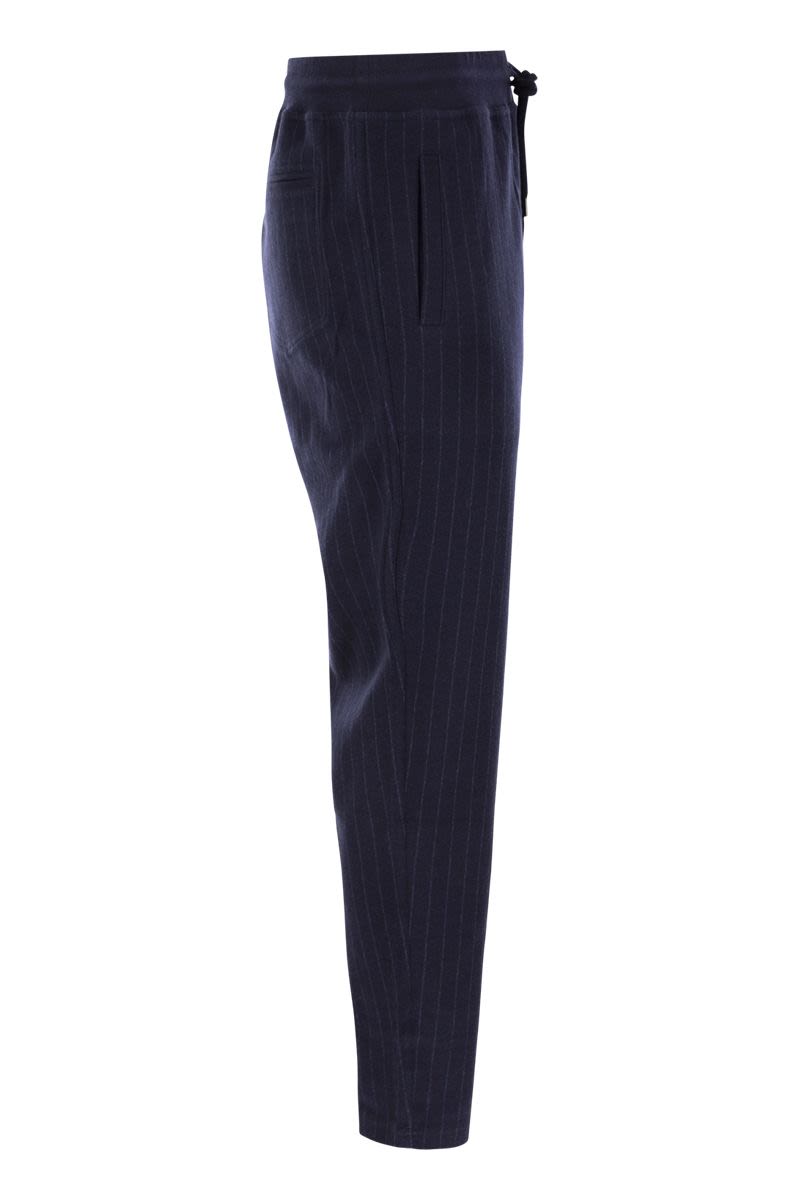 Double pinstripe fleece trousers in cotton, cashmere and silk