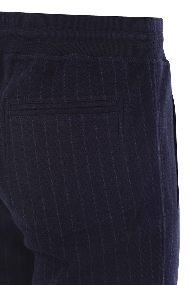 Double pinstripe fleece trousers in cotton, cashmere and silk