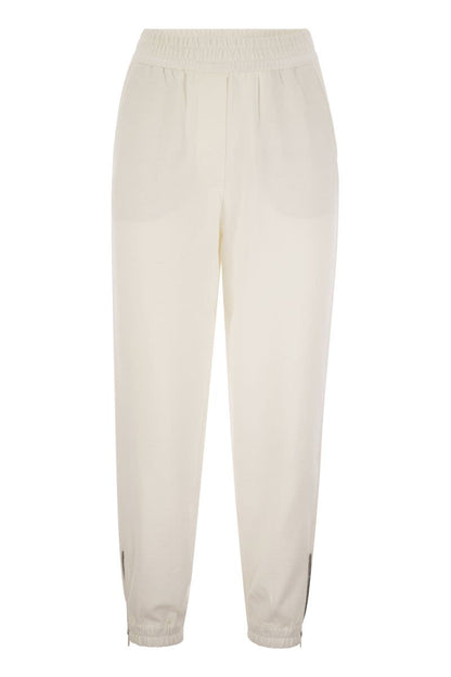 Track trousers in cotton fleece Smooth with Precious Zipper cuffs