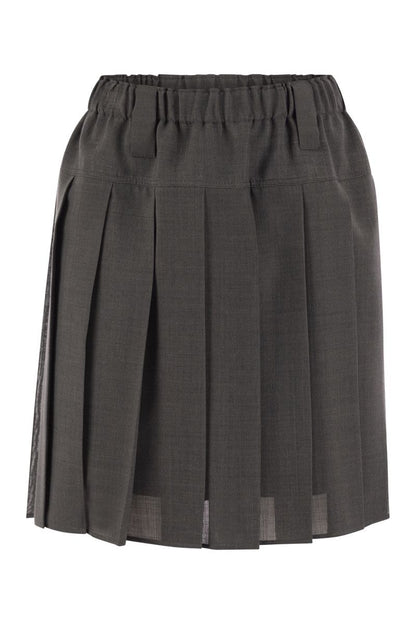 Pleated virgin wool organza mini skirt