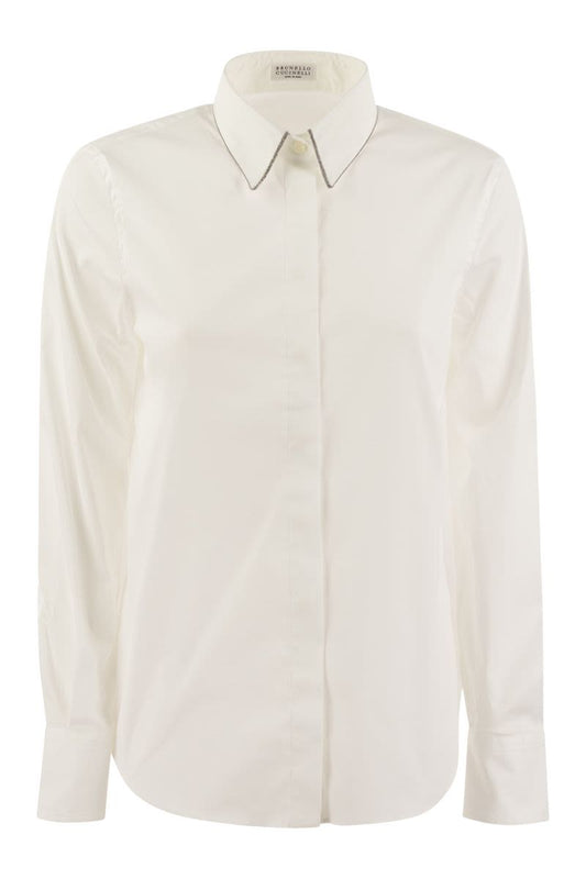 Stretch cotton poplin shirt with Shiny Trim