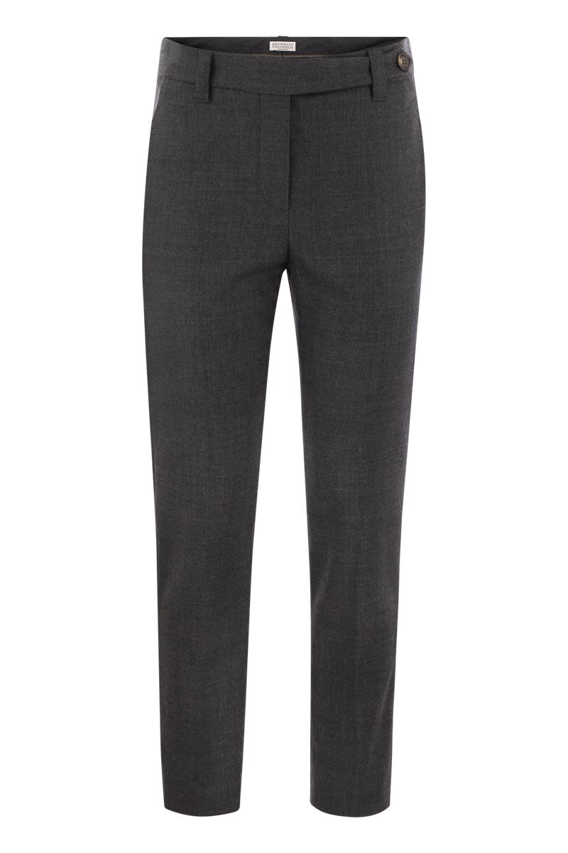 Stretch virgin wool cigarette trousers with jewellery