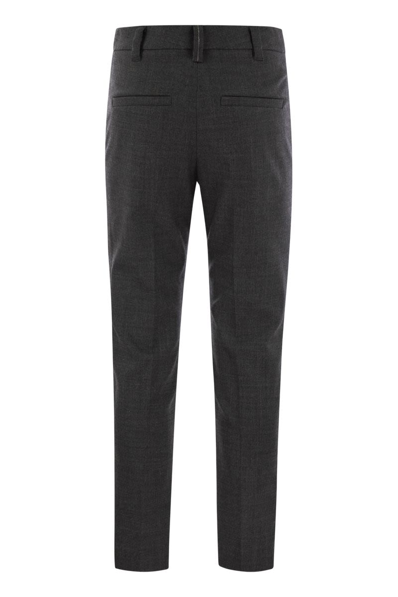 Stretch virgin wool cigarette trousers with jewellery