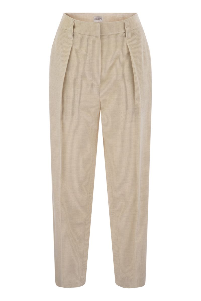 Striped canvas trousers in viscose and comfort cotton with necklace