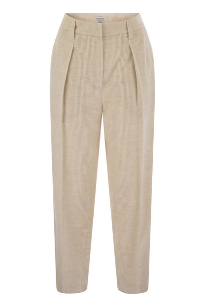 Striped canvas trousers in viscose and comfort cotton with necklace