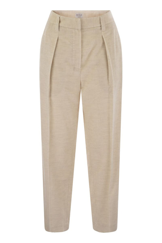 Striped canvas trousers in viscose and comfort cotton with necklace