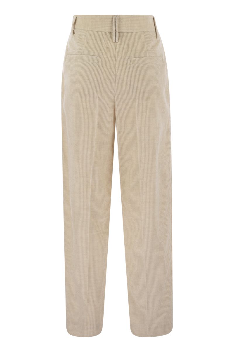 Striped canvas trousers in viscose and comfort cotton with necklace