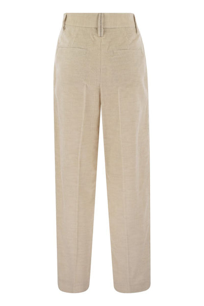 Striped canvas trousers in viscose and comfort cotton with necklace