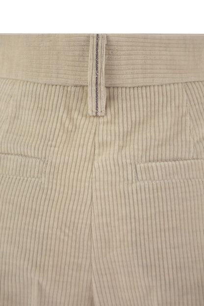 Striped canvas trousers in viscose and comfort cotton with necklace