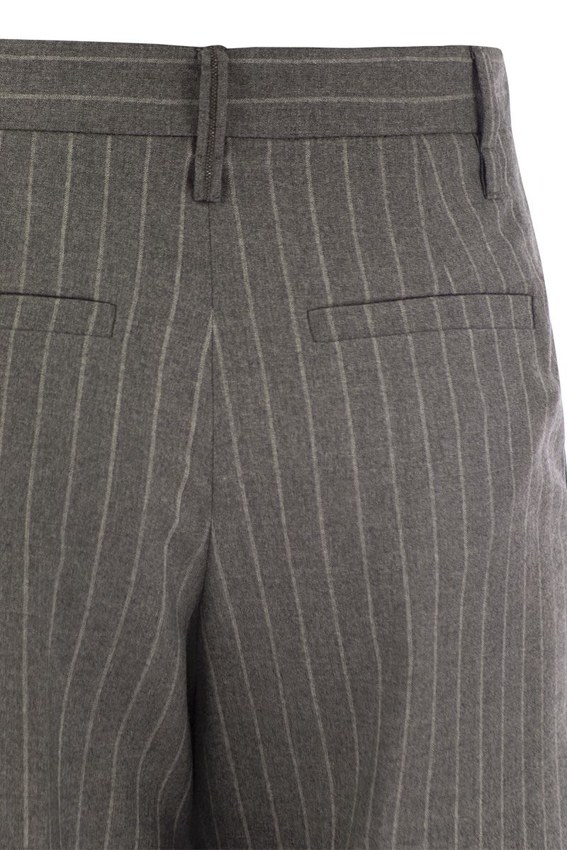 Loose Flared trousers in virgin wool mouliné pinstripe with beadwork