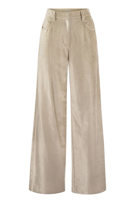 Sleek velvet cotton and viscose loose trousers