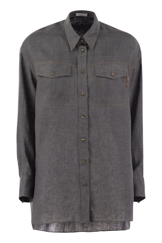 Lightweight linen canvas shirt with press studs and Shiny Tab