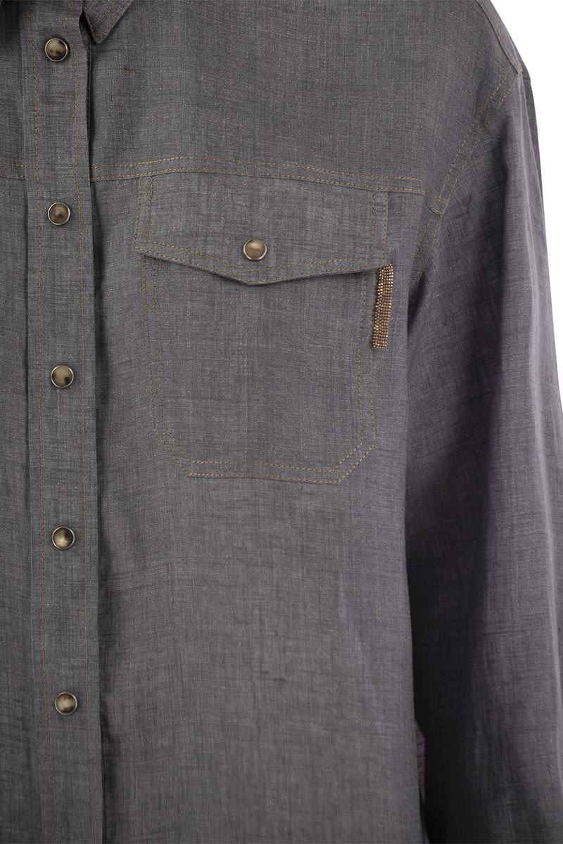 Lightweight linen canvas shirt with press studs and Shiny Tab