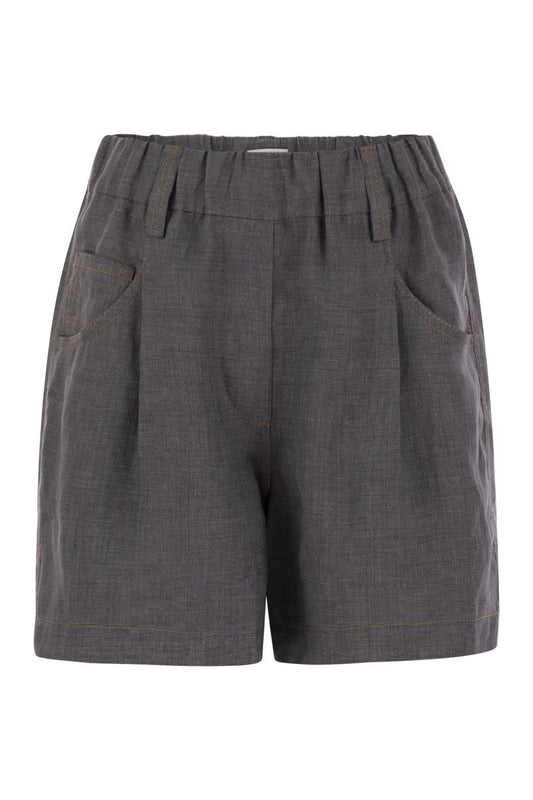 Lessivé linen canvas five-pocket shorts with Shiny Tab