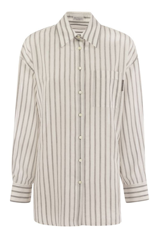 Cotton-silk organza stripe shirt with Shiny Tab