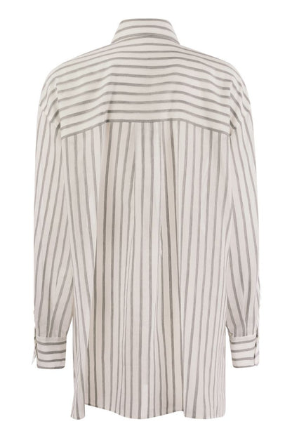 Cotton-silk organza stripe shirt with Shiny Tab