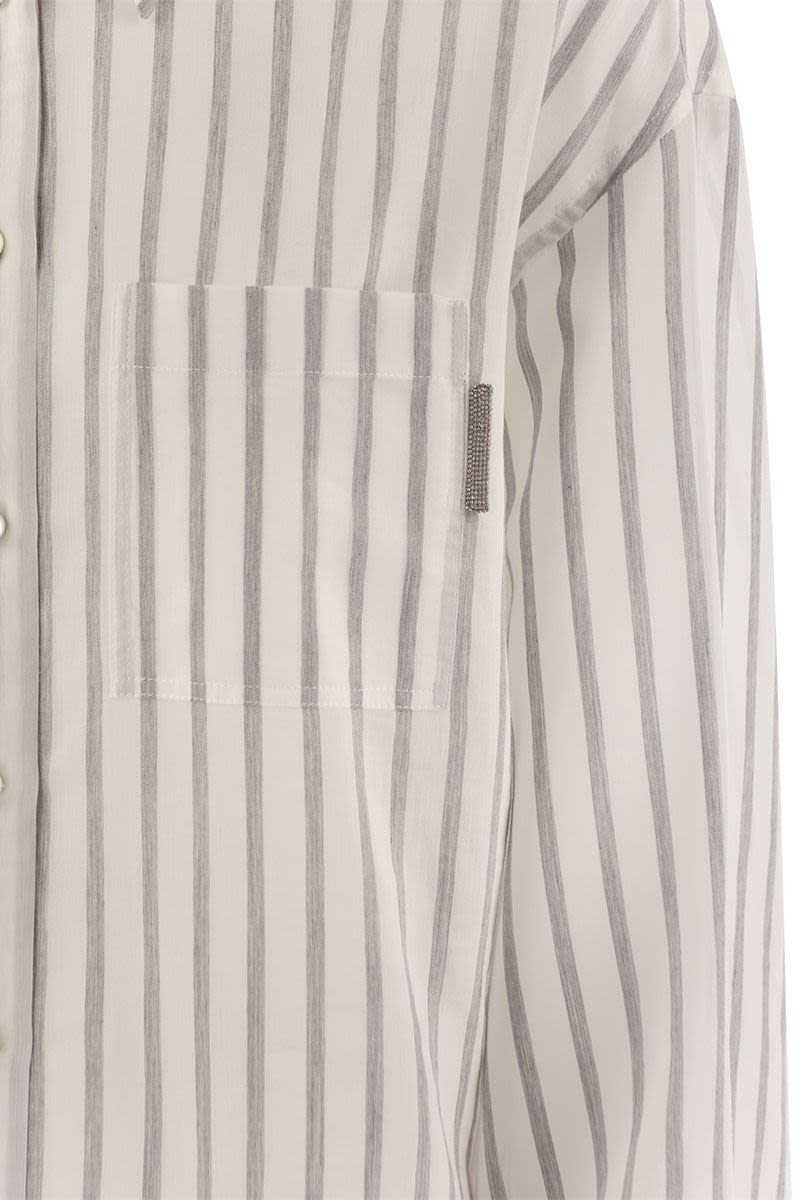 Cotton-silk organza stripe shirt with Shiny Tab