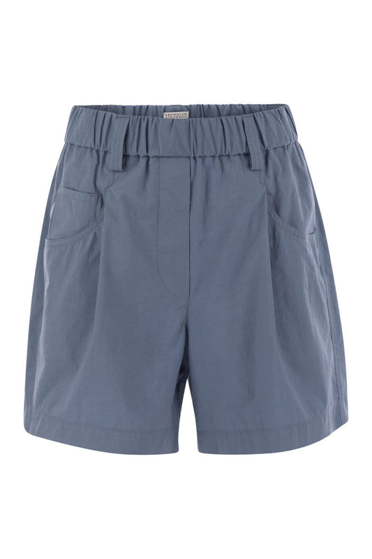 Five-pocket shorts in lightweight Wrinkled cotton poplin with Shiny Tab