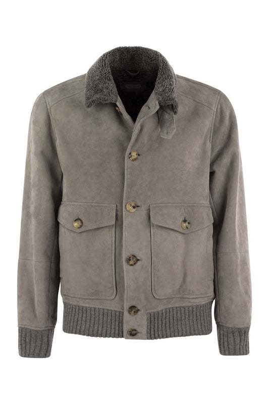 Sheepskin Bomber Jacket with wool details