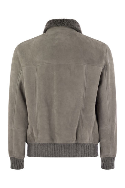 Sheepskin Bomber Jacket with wool details