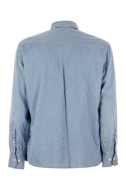 Lightweight denim leisure fit shirt with press studs, epaulettes and pockets