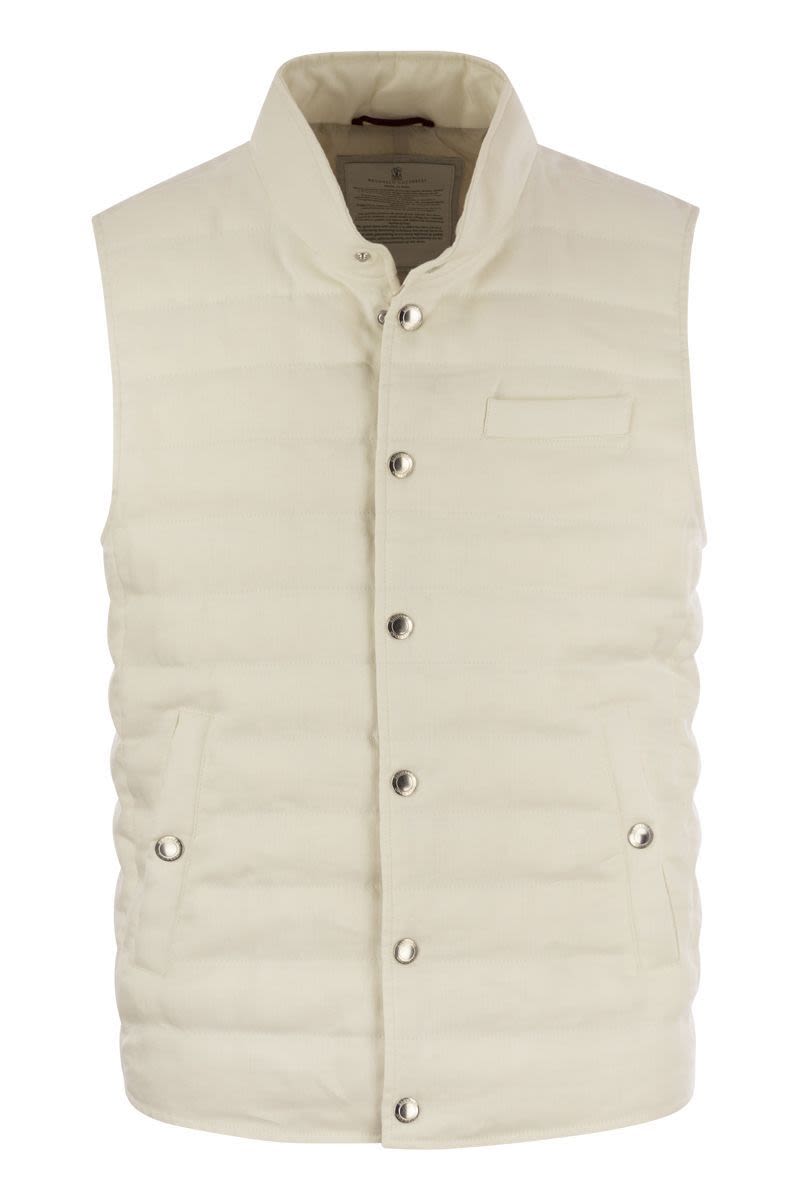 Linen sleeveless down jacket