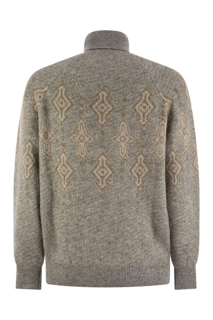 Geometric Jacquard turtleneck sweater in alpaca, cotton and wool