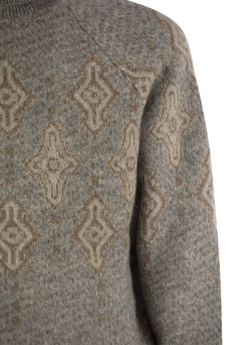 Geometric Jacquard turtleneck sweater in alpaca, cotton and wool