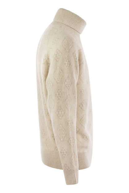 Geometric Jacquard turtleneck sweater in alpaca, cotton and wool