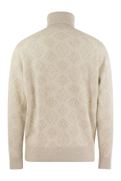 Geometric Jacquard turtleneck sweater in alpaca, cotton and wool