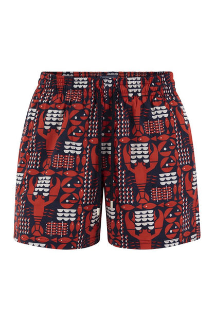 Stretch beach shorts with patterned print