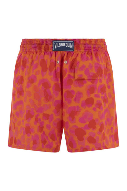 Stretch beach shorts with patterned print