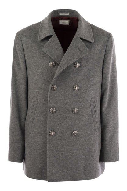 One-and-a-half-breasted cashmere coat with metal buttons