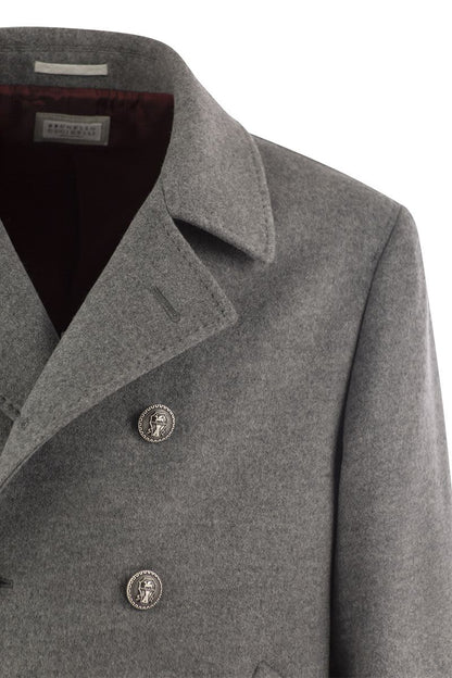 One-and-a-half-breasted cashmere coat with metal buttons