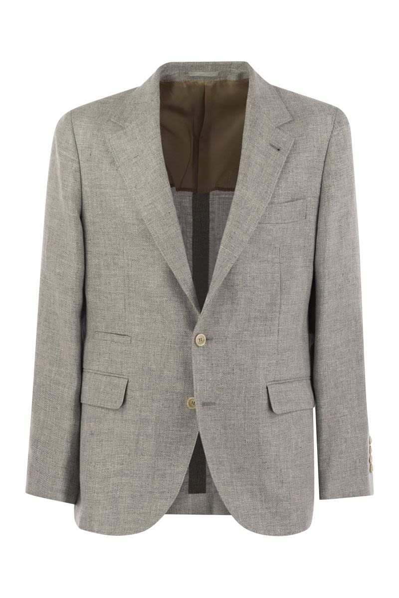 Linen, wool and silk diagonal deconstructed jacket