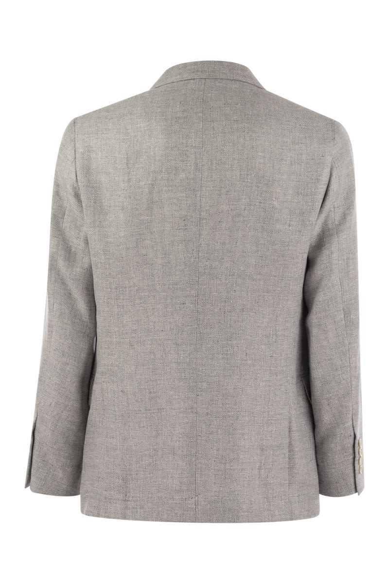 Linen, wool and silk diagonal deconstructed jacket