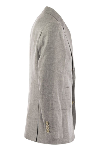 Linen, wool and silk diagonal deconstructed jacket