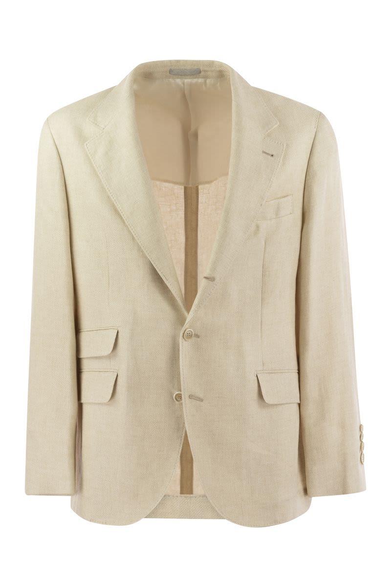 Diagonal deconstructed Cavallo jacket in linen, wool and silk