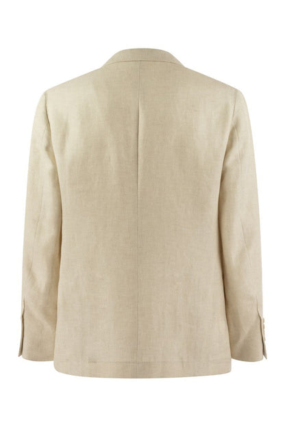 Diagonal deconstructed Cavallo jacket in linen, wool and silk