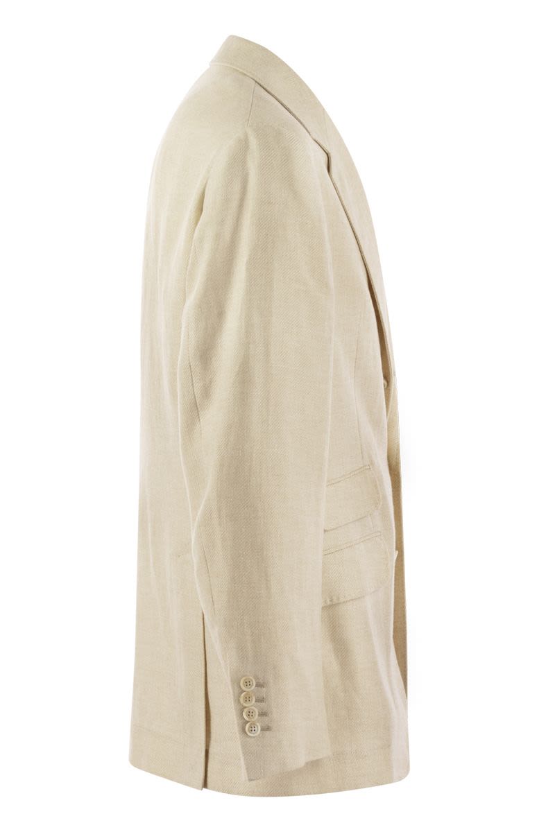 Diagonal deconstructed Cavallo jacket in linen, wool and silk