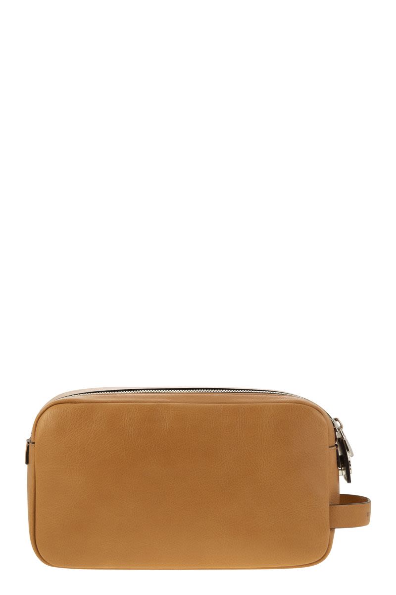 Beauty case in cowhide with double zip