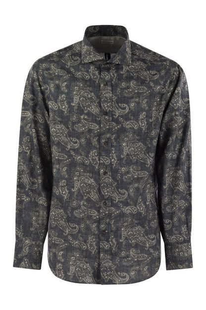 Slim fit cotton Paisley canvas shirt