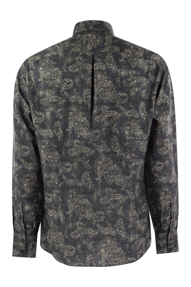 Slim fit cotton Paisley canvas shirt